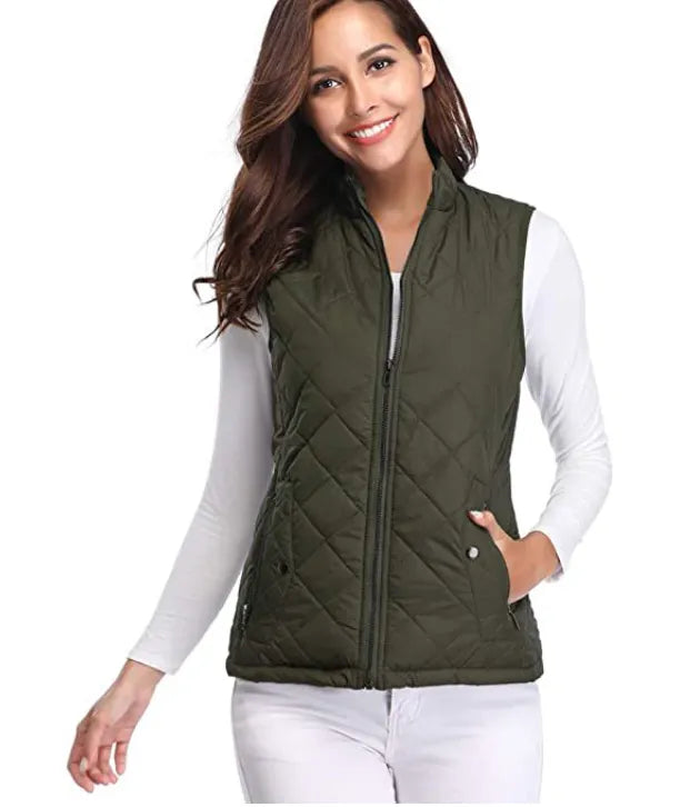 Women's Zip-Up Vest with Soft Touch and Stand Collar