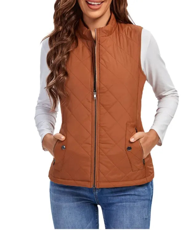 Women's Zip-Up Vest with Soft Touch and Stand Collar