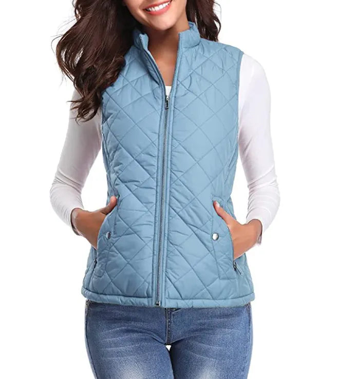 Women's Zip-Up Vest with Soft Touch and Stand Collar