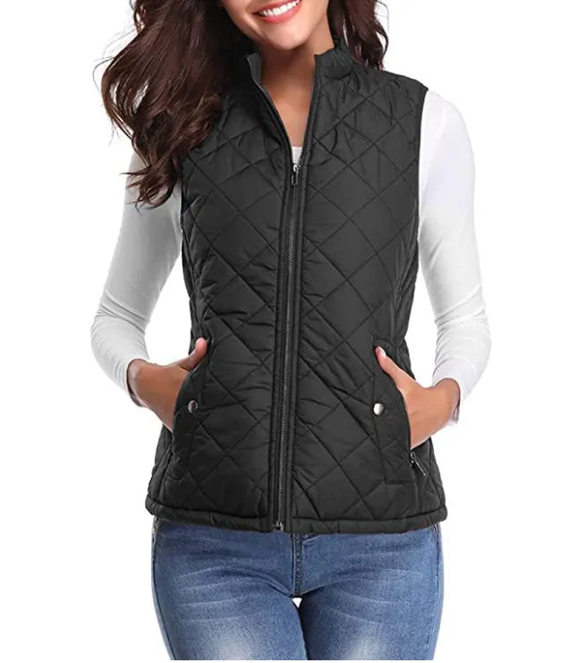 Women's Zip-Up Vest with Soft Touch and Stand Collar