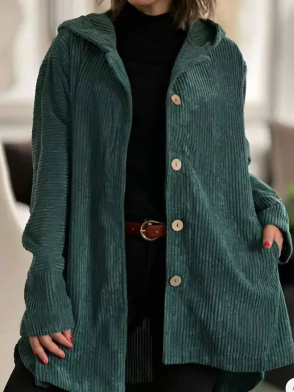 Women’s Long Hooded Jacket with Button Closure