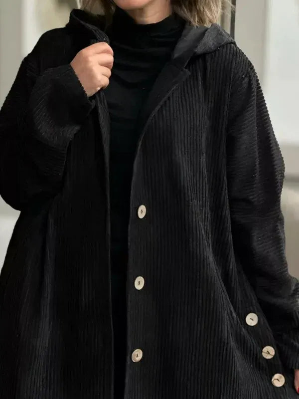 Women’s Long Hooded Jacket with Button Closure