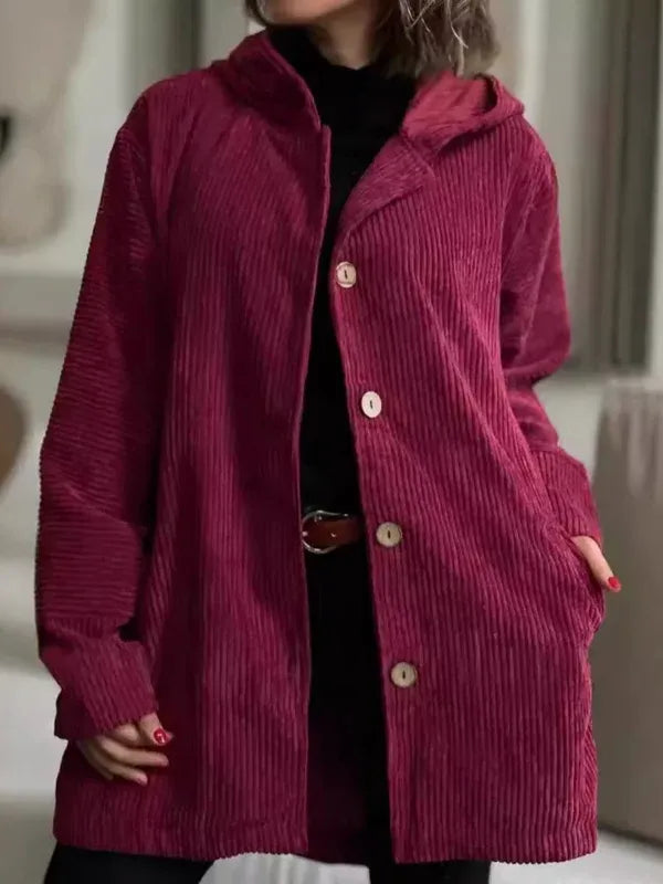 Women’s Long Hooded Jacket with Button Closure