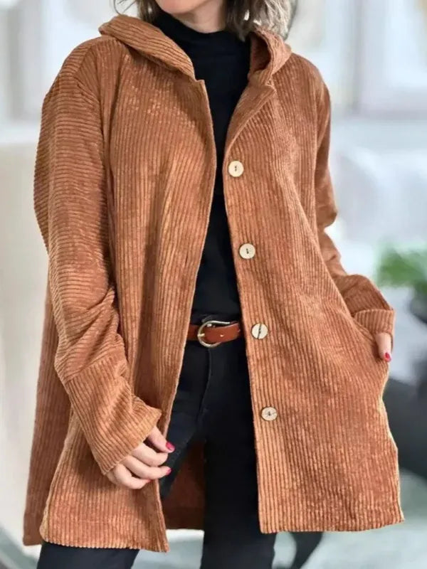 Women’s Long Hooded Jacket with Button Closure