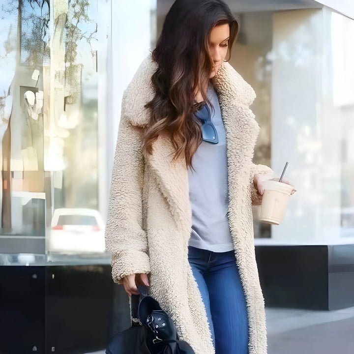 Women's Long Teddy Coat with Open Front