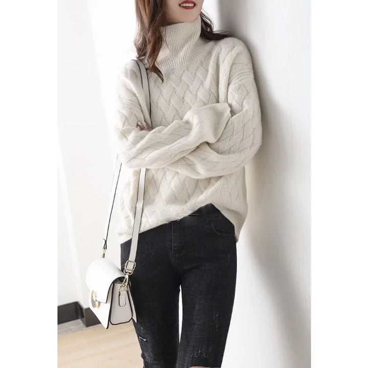 Women’s Turtleneck Chunky Jumper with Ribbed Cuffs
