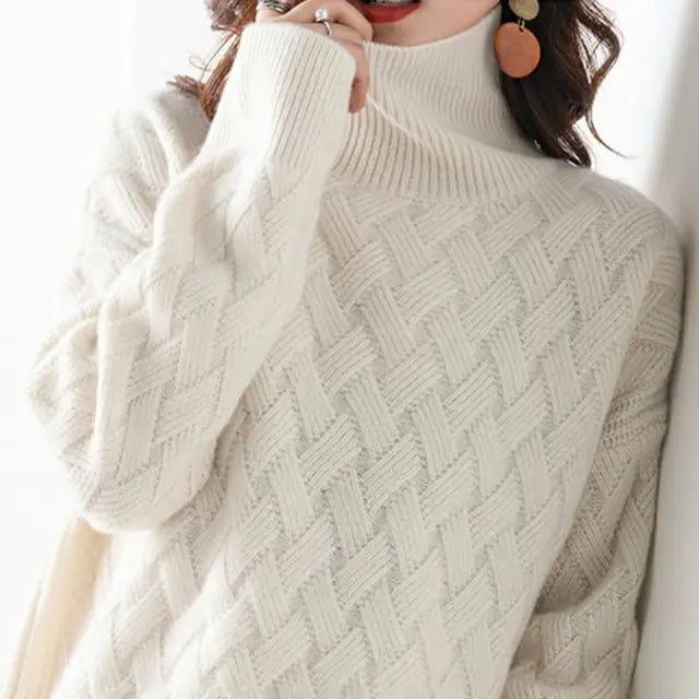 Women’s Turtleneck Chunky Jumper with Ribbed Cuffs
