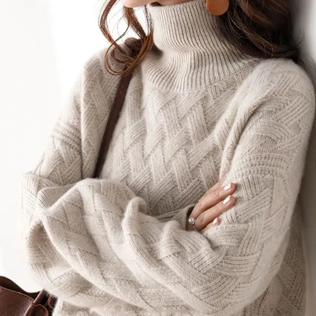 Women’s Turtleneck Chunky Jumper with Ribbed Cuffs